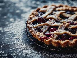 Homemade Cherry Pie on a Cooling Rack photo