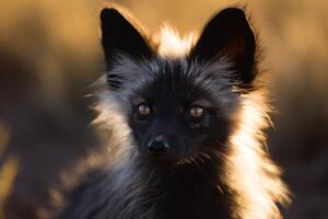 Close up of a Black Fox in Golden Hour Light photo