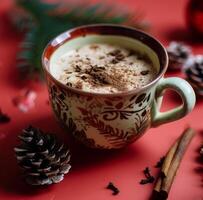 Cozy Winter Hot Chocolate on Festive Background photo