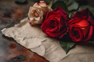 Elegant Roses on Vintage Paper Background photo
