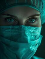 Close up of a healthcare professional in surgical mask photo