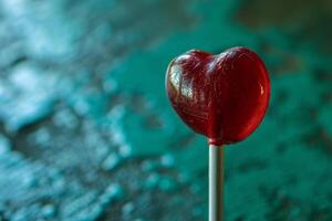 Heart shaped lollipop on a colorful background photo