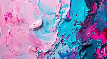 Vibrant abstract acrylic paint strokes on canvas photo