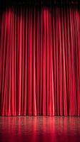 Red theater curtain on stage ready for performance photo