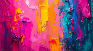 Vibrant abstract acrylic paint strokes on canvas photo