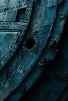 Close up of a weathered blue submarine hull photo