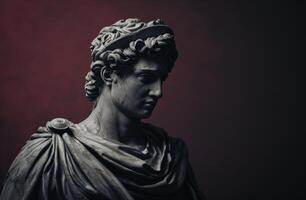 Classic marble statue on a red background photo