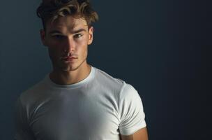 Portrait of a Young Man with Intense Gaze photo