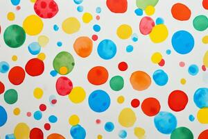 Colorful confetti dots scattered on a white background photo