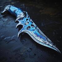Close up of a Decorative Knife on a Wet Surface photo