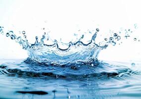 Crisp water splash on a clear blue background photo