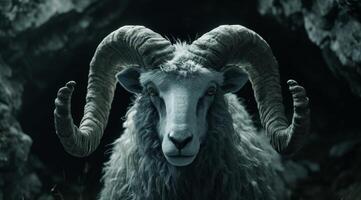 Majestic Ram with Curled Horns in Natural Habitat photo