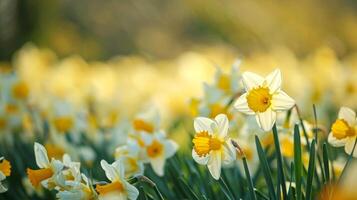 Spring Daffodils Blooming in Sunlit Field photo