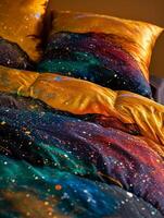 Colorful galaxy themed satin bedding set photo