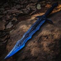 Fantasy Sword Lying on Rocky Ground photo