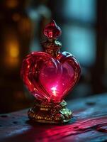Illuminated Antique Heart Shaped Perfume Bottle photo