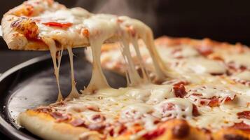 Delicious melted cheese pizza with toppings photo