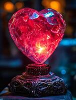 Illuminated Crystal Heart on a Dark Background photo