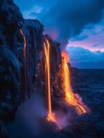 Majestic Lava Flow into Ocean at Twilight photo
