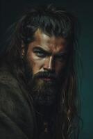 Intense bearded man with a piercing gaze photo