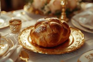 Elegant table setting with traditional braided bread photo