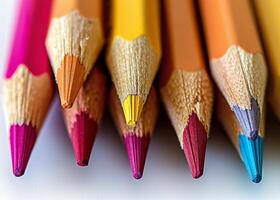 Close up of Colorful Pencils Aligned in a Row photo