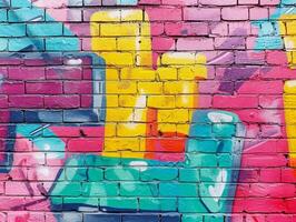Colorful graffiti on a brick wall photo