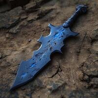 Fantasy dagger with intricate design lying on the ground photo