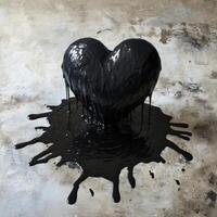 Black heart shaped object melting on concrete surface photo