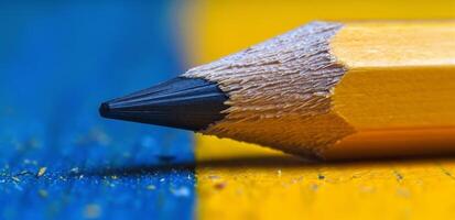 Close up of a sharpened pencil on a vibrant background photo
