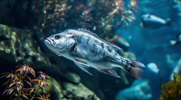 Tropical Fish Swimming in Blue Aquarium Water photo