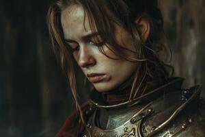 Contemplative Medieval Warrior in Armor photo