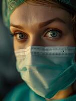 Healthcare professional in surgical mask and cap photo