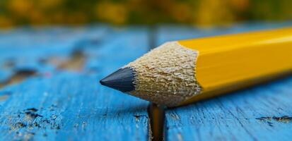 Close up of a pencil on a wooden surface photo