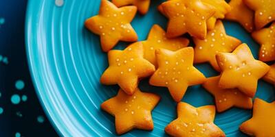 Star shaped cookies on a blue plate photo