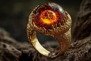 Elegant gemstone ring on a natural background photo