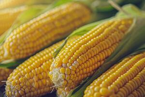 Fresh corn cobs with husks photo