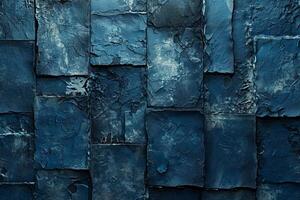 Textured blue painted wall with peeling effect photo