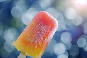 Close up of a frosty popsicle with a bokeh background photo