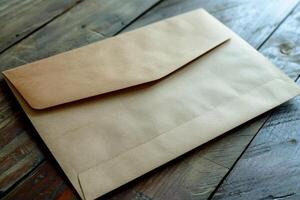 Brown envelopes on a wooden table photo