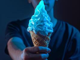 Person holding a glowing ice cream cone photo