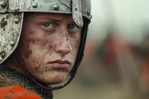 Medieval knight with a determined expression photo