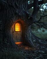 Enchanted Tree with a Magical Door at Twilight photo