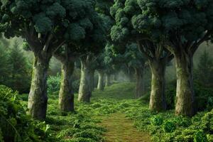 Mystical Forest Path Surrounded by Lush Greenery photo