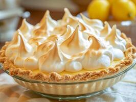 Freshly Baked Lemon Meringue Pie on Kitchen Counter photo