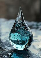 Crystal Clear Water Drop on Reflective Surface photo