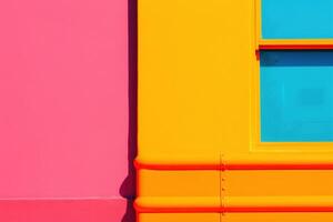 Vibrant Contrast of Pink and Yellow Building with Blue Window photo