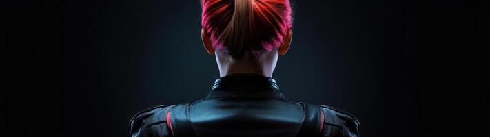 Mysterious person with colorful mohawk hairstyle from behind photo