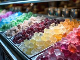 Colorful Assortment of Gourmet Candies in a Display Case photo