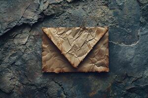 Vintage crumpled envelope on a rustic background photo